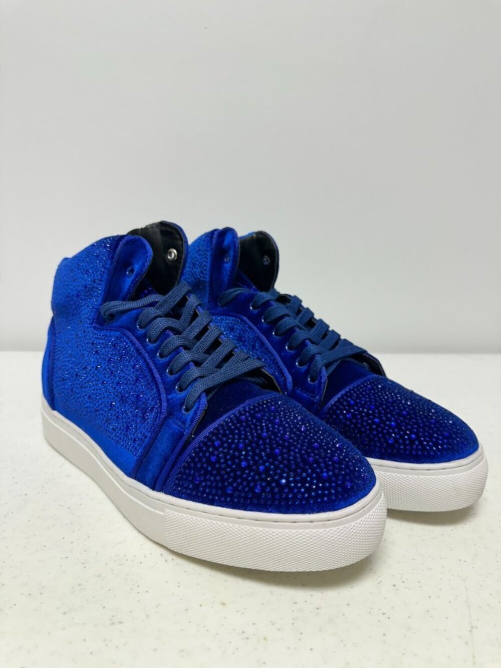 After Midnight Flash Sneakers Mens 10.5 Blue Velvet Rhinestone Embellished Bling